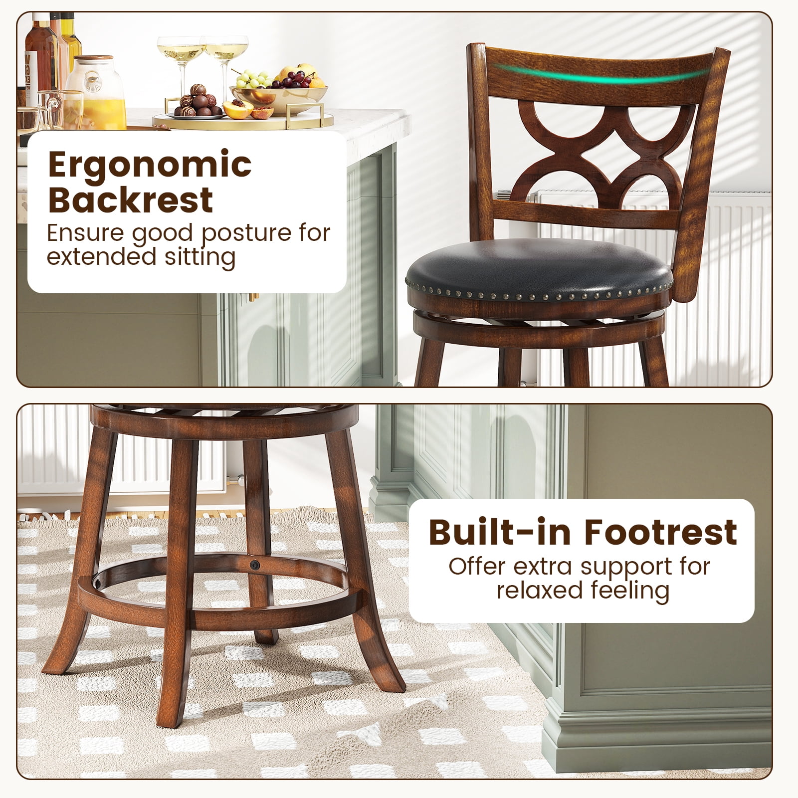 Gymax 26'' Counter Height Bar Stools Set of 4 w/Rubber Wood Frame Upholstered Seat
