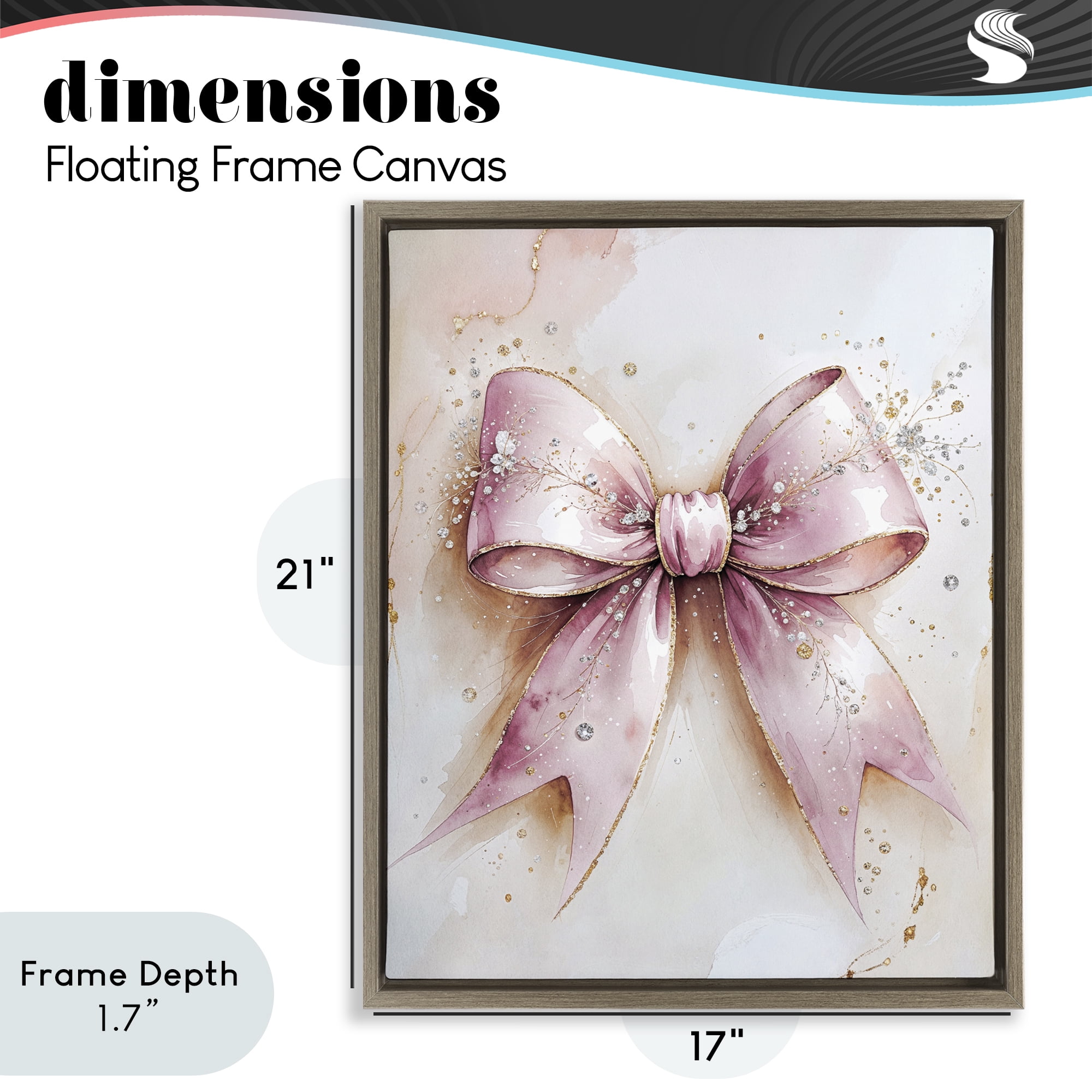 Stupell Industries Glamorous Blush Pink Bow Brown Framed Floater Canvas Wall Art, design by Nataly White