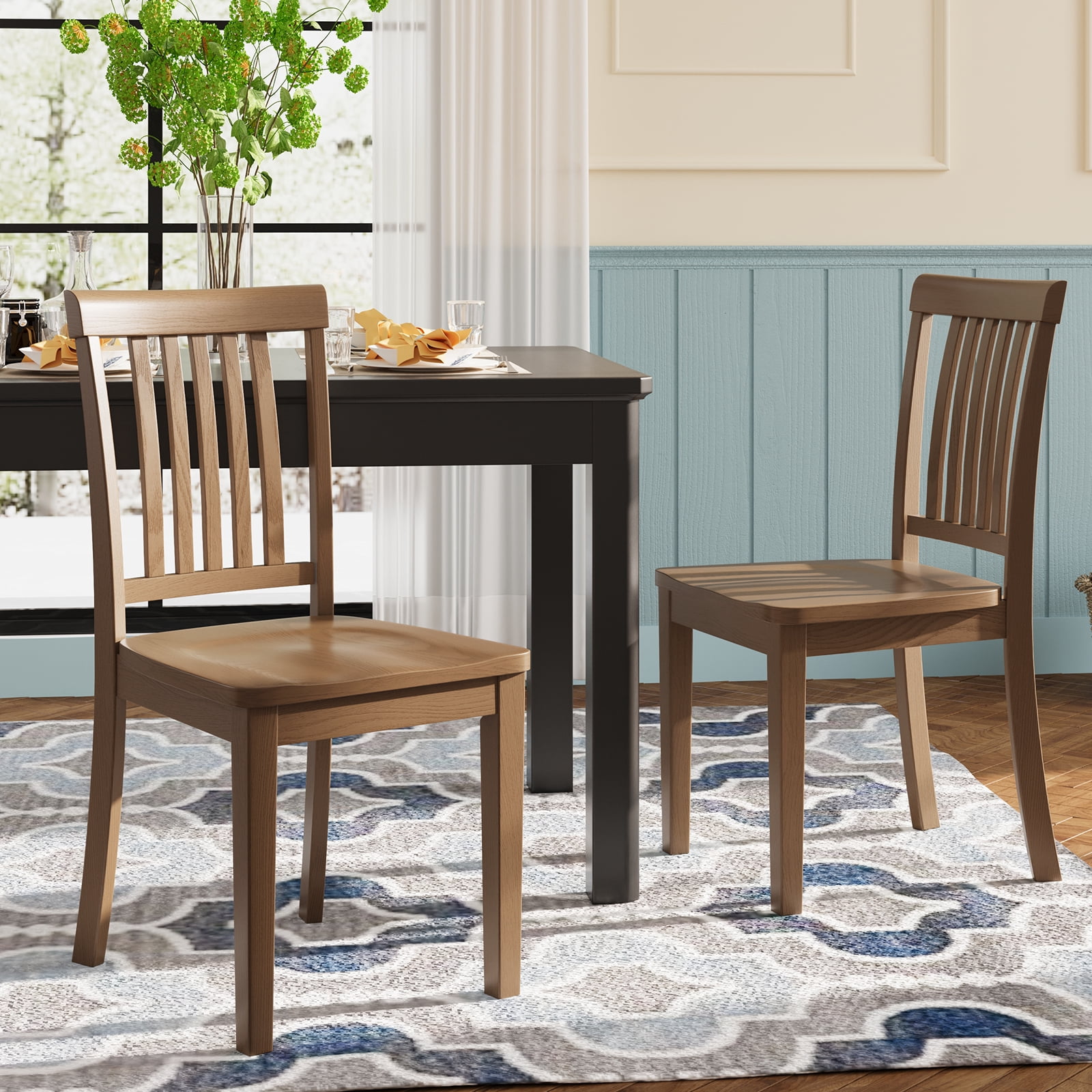 Costway Set of 2 Windsor Side Chairs, Spindleback, Natural