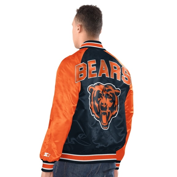 Men's Starter Navy/Orange Chicago Bears Inductee Raglan Full-Snap Varsity Jacket