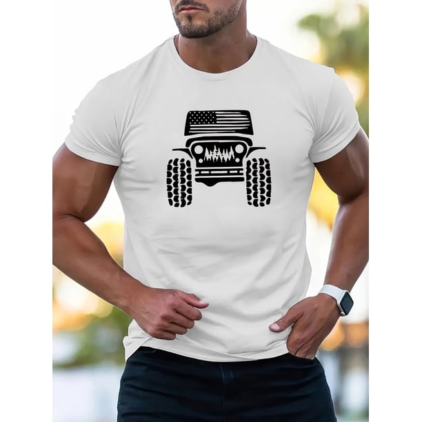 Off-road Printed Men's Heavy 220g Cotton Round Neck Short-sleeved T-shirt, Casual T-shirt, Fashion Comfortable Breathable Light Summer Top