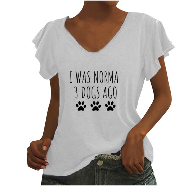 Camiseta informal para mujer, blusa estampada con volantes, manga corta, cuello en V, Tops Fridja ghk7195