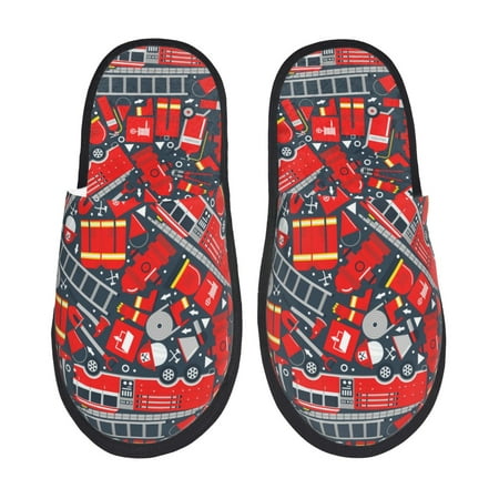 Balery Fire Sign Slient Indoor Furry Fleece Comfort House Shoes Soft Non-Slip Home Shoes Cotton slippers House Slippers-- Medium