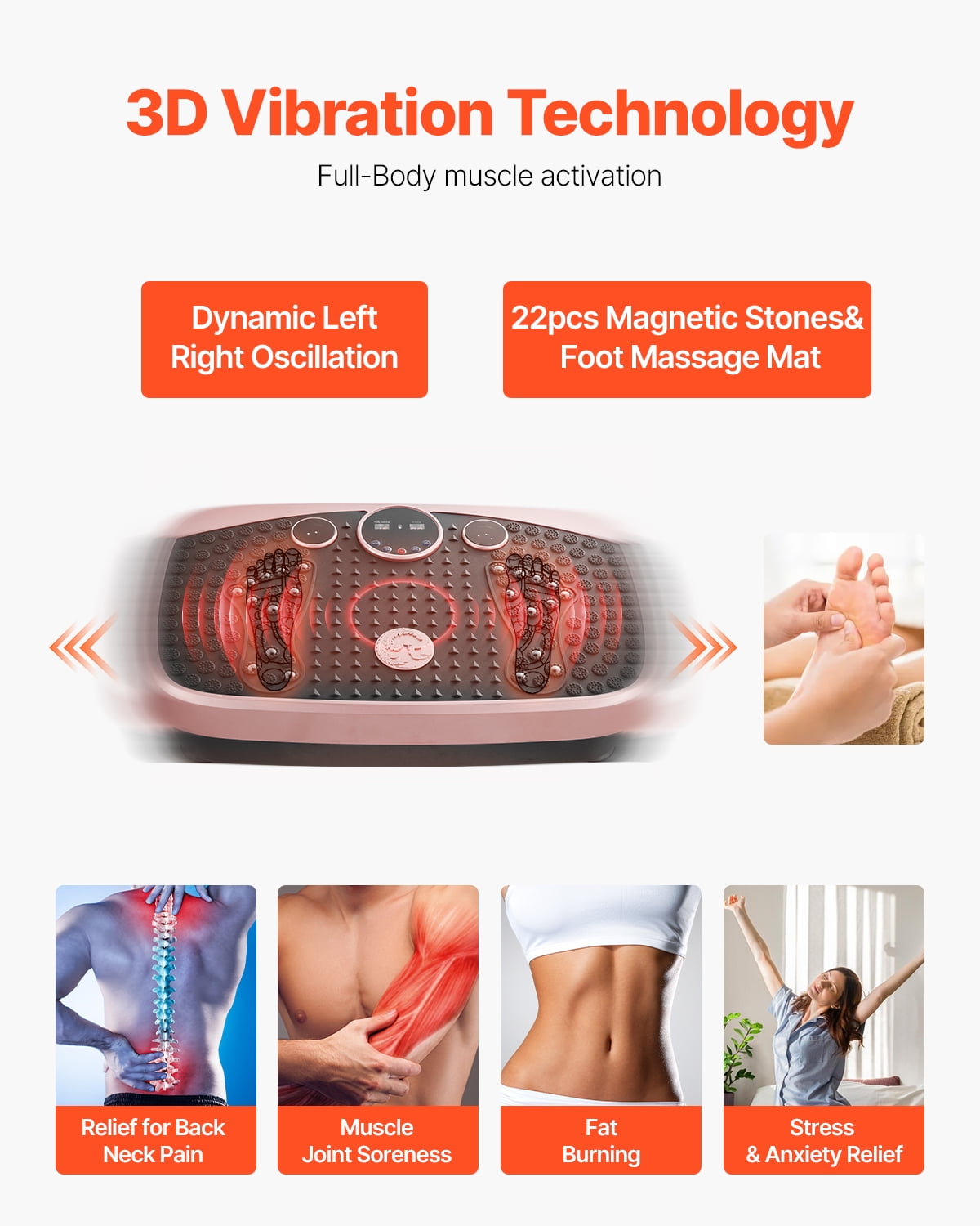 VEVOR Vibration Plate Exercise Machine, Whole Body Shaker with Magnetic Acupoints for Lymphatic Drainage and Weight Loss, Home Workout Gym Fitness Equipment with 2 Resistance Bands for Women Men,Pink