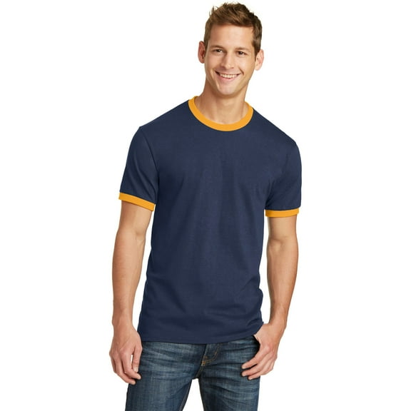 Port & Company Men's Classic Ringer T Shirt_Navy/ Gold_S