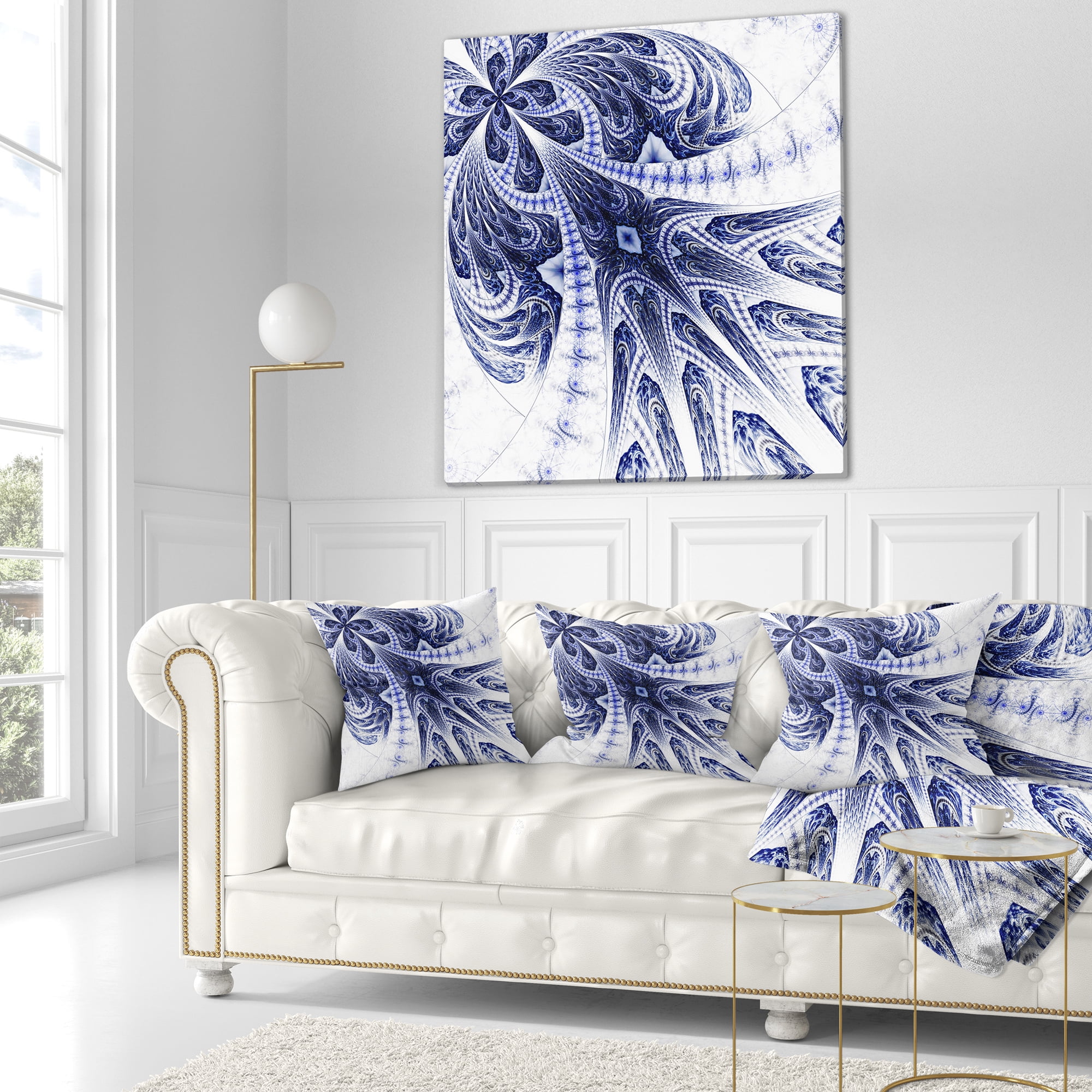 Designart Symmetrical Dark Blue Fractal Flower - Floral Throw Pillow - 18x18