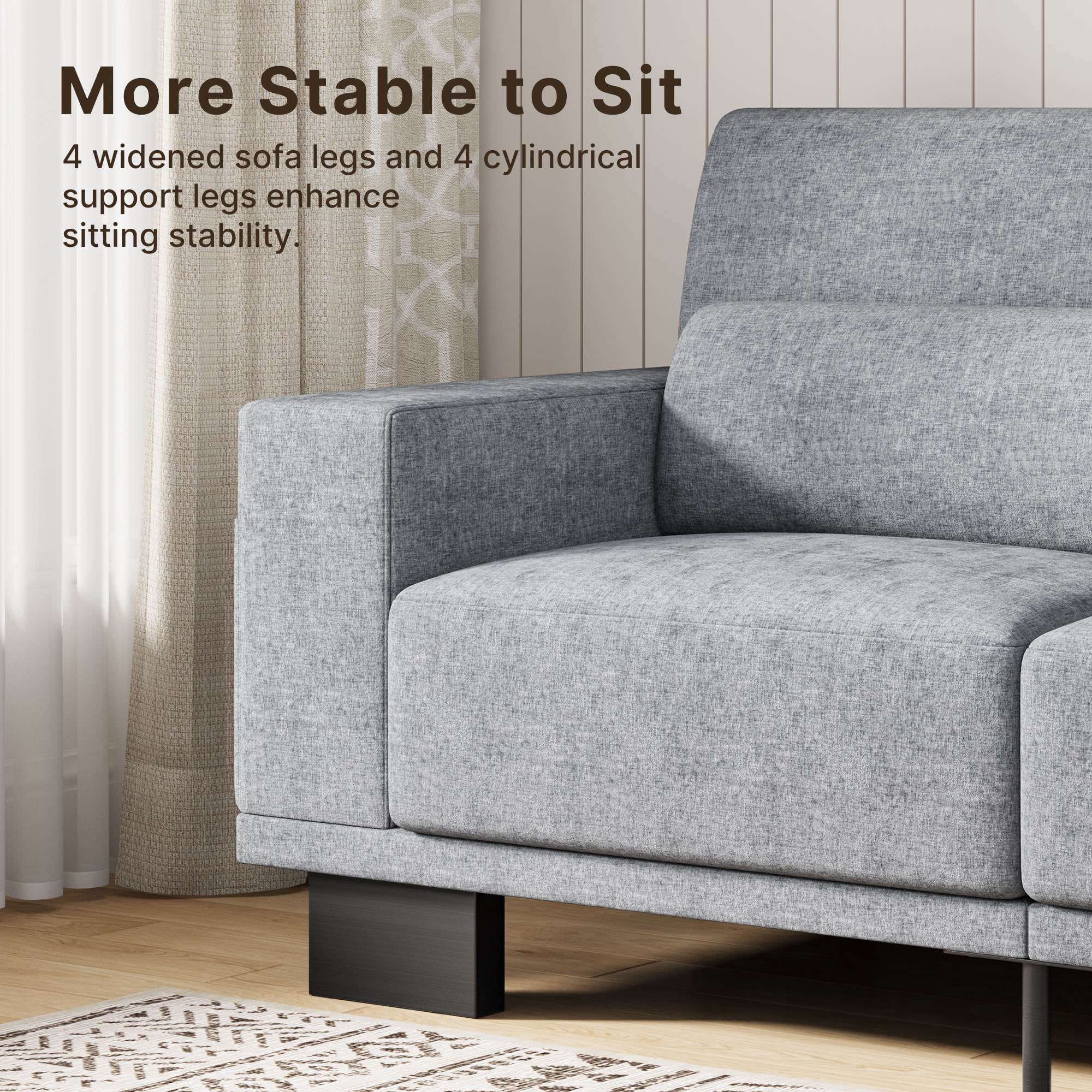 Asofer 89" 3 Seater Sofa Couch, Comfy Extra Deep Seat with Upholstered 3 Pillows for Living Room, Apartment, Gray