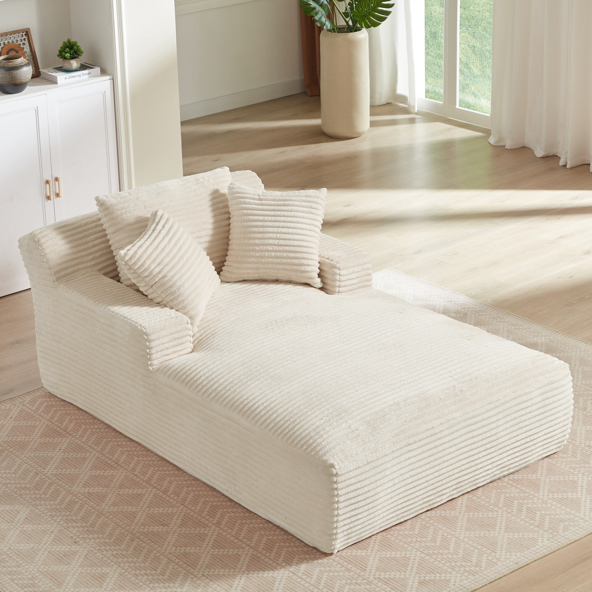 DEALTOPS 78.7" Oversized Comfy Lounge Chair, Corduroy Foam Sofa Chair with Pillows, No Assembly, Living Room or Bedroom, Beige