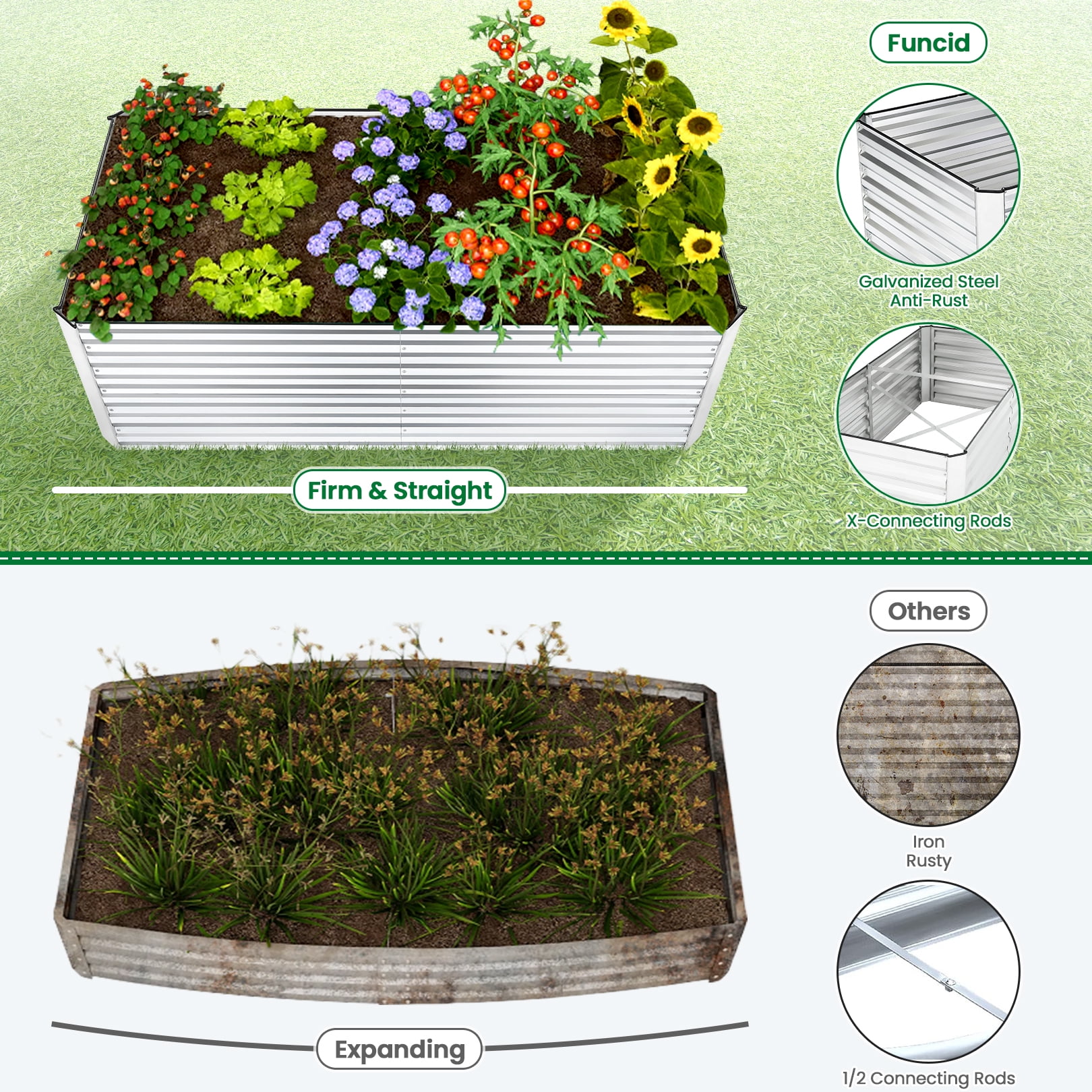 SEJOV 6x3x2ft Raised Garden Bed Kit, Galvanized Planter Raised Garden Boxes Outdoor, Deep Root Raised Planter w/Anti Cutting Strip, Large Metal Raised Garden Bed for Vegetables Flowers Herbs, Silver