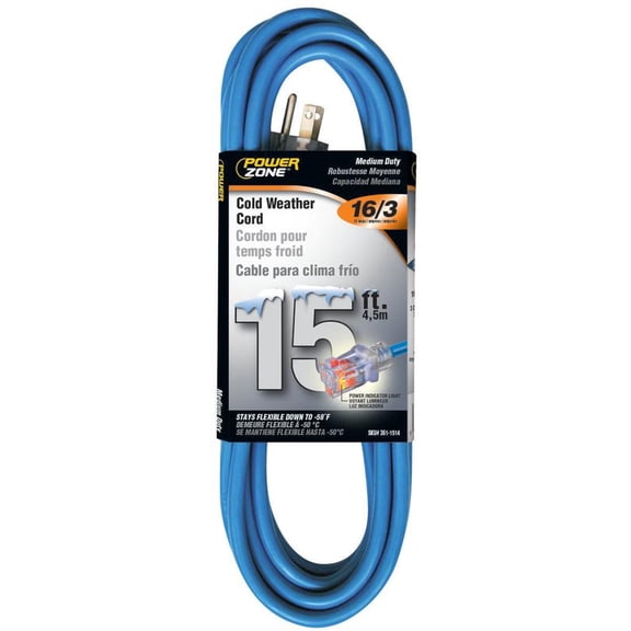 PowerZone ORCW511615 Round Extension Cord, 16/3, 15 ft