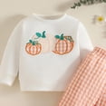 thumbnail image 4 of Xudanell Baby Girl Halloween Outfit Long Sleeve Pumpkin Tops and Plaid Flared Pants Toddler Girl Fall Winter Clothes (White,3-4 Years), 4 of 4
