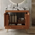 thumbnail image 3 of 30" Waterproof Wood Bathroom Organizer, Space-Saving Freestanding Cabinet with Marble Top, Retro Bathroom Vanity with Ceramic Sink for Bathroom, Gold,Walnut,White, 3 of 9