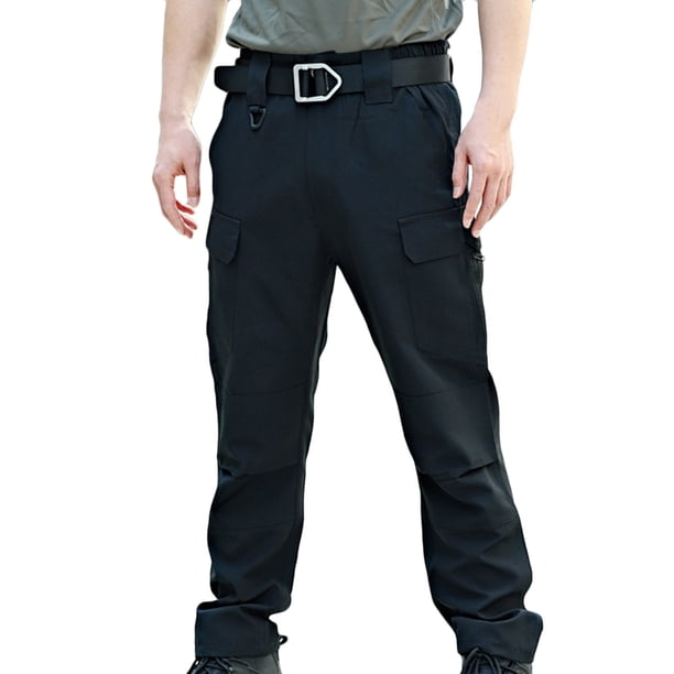 Pantalones largos para hombre, casuales, a la moda, sólidos, con múltiples bolsillos, cintura elástica y cremallera.