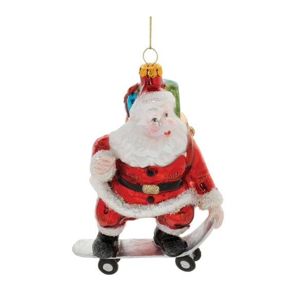 Melrose International Santa on Skateboard Ornament (Set of 6) 5.5"H Glass