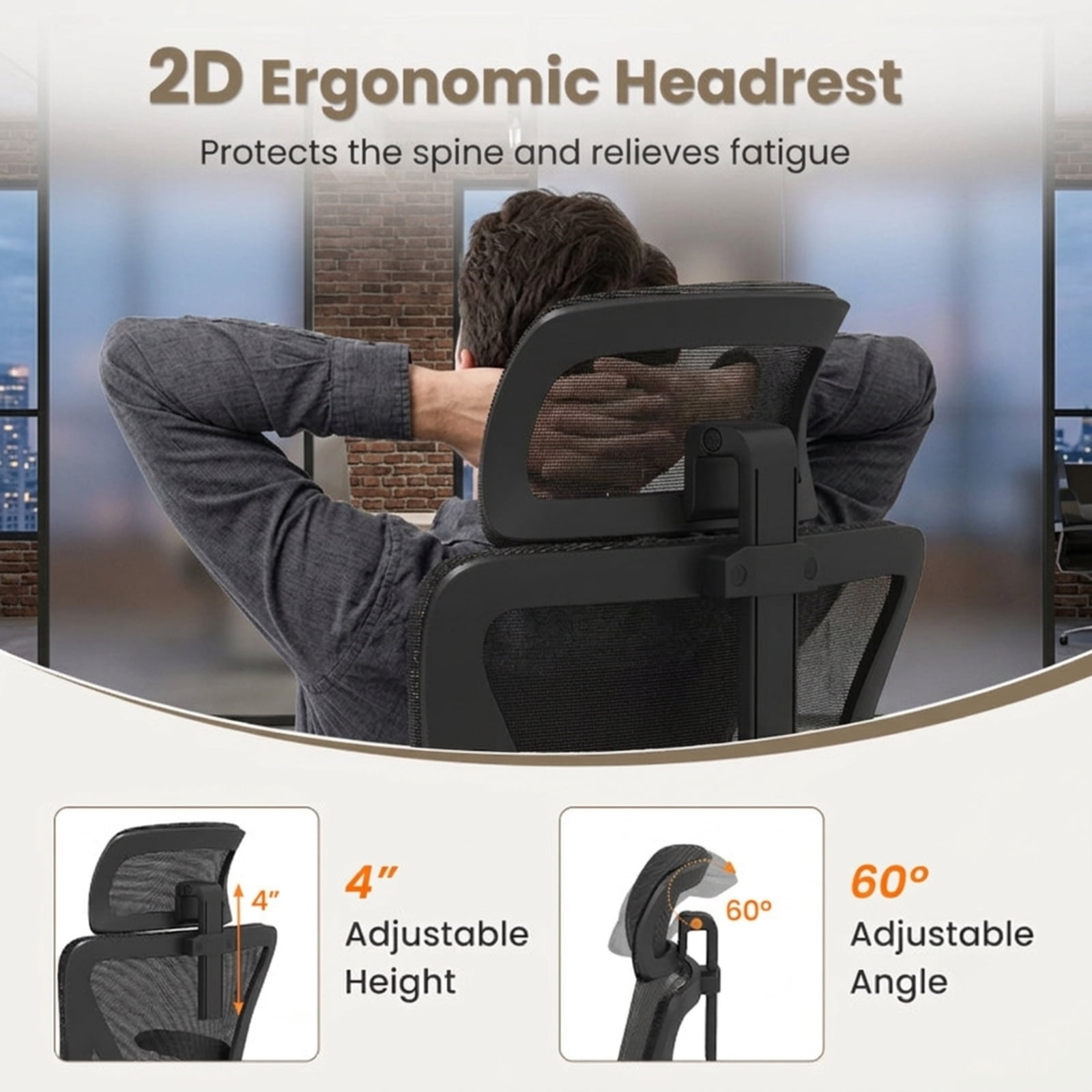 Furnibear Ergonomic Mesh Office Chair High Back Breathable Computer Chair with Adjustable Lumbar Support 2D Headrest and Flip Up Arms, Black