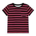 thumbnail image 3 of Glisme Boys Girls Summer Short Sleeve Striped T Shirt With Pocket Comfortable Kids Tops For Casual Play And Daily Wear Pink T-Shirt Size 2-3 Years, 3 of 6