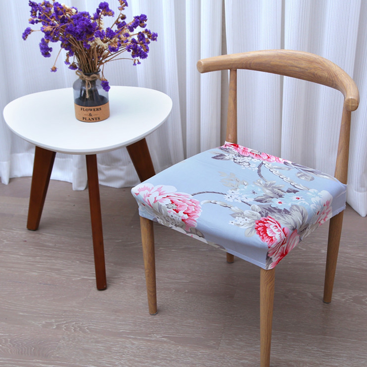 Round Chair Cover Floral Printed Elastic Seat Cover Chair Cushion Slipcover CA