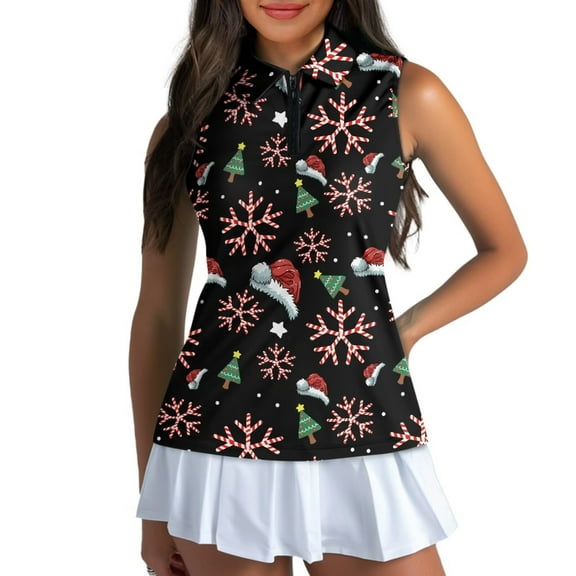 Yuyamidu Xmas Tree Women's Sleeveless Golf Shirts Snowflake Athletic Tennis Shirts Christmas Quarter Zip Golf Clothes Workout Tank Tops Pullover Size XS