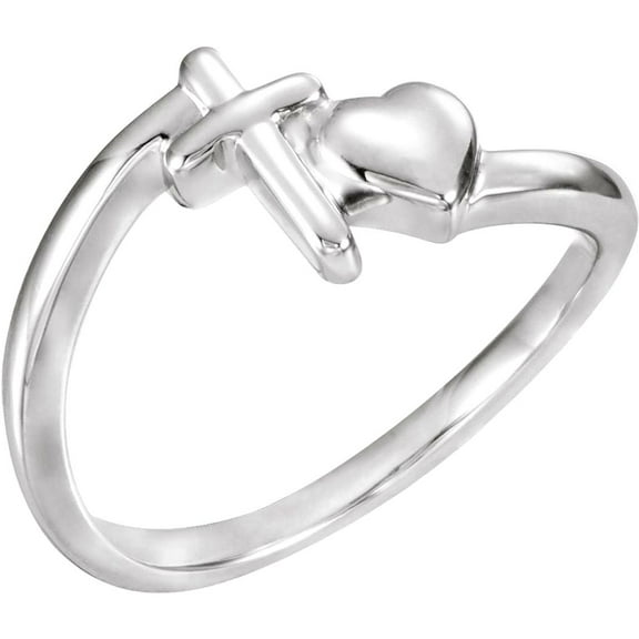 925 Sterling Silver Polished Religious Faith Cross/Love Heart Chastity Ring Size 7 Ring for Women