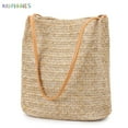 thumbnail image 2 of BadPiggies Women Straw Beach Bag Tote Shoulder Bag Summer Lightweight Buckets Handbag (Dark Beige), 2 of 8