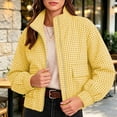 thumbnail image 6 of Staron Women's Plaid Jacket Zip High Neck Long Sleeve Casual Lightweight Soft Loose Coat Yellow XL, 6 of 7