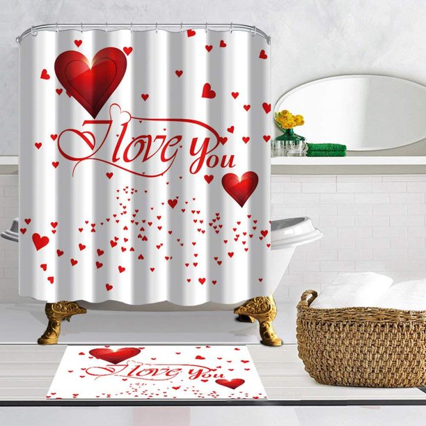 BPBOP Heart Shaped for Valentine's Day Showers Curtain Polyester Fabric