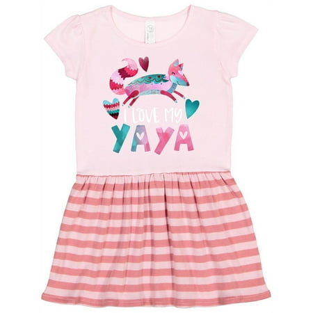 

Inktastic I Love My Yaya Pink and Blue Fox with Hearts Gift Toddler Girl Dress