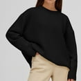 thumbnail image 2 of HAPIMO Women's Loose Ribbed Sweaters Tops Fashion Crew Neck Sweatshirts Fall Long Sleeve Cotton Lined Tees Casual Knitted Workout Solid Color Blouses Black OneSize, 2 of 5