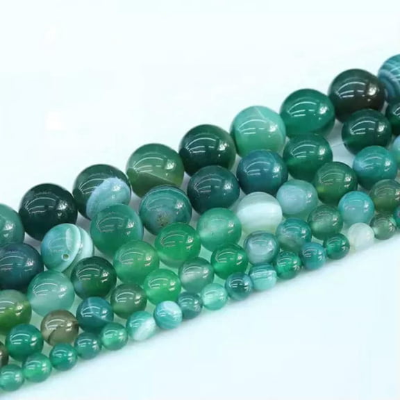 HOOUN Natural Green Stripe Agate Gemstone Round Beads 4mm 6mm 8mm 10mm 12mm 15.5"-6 mm