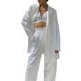 thumbnail image 3 of Sunloudy Trajes de color sólido para mujer, tops de sostén con cuello halter amarrado, abrigo de traje con cinturón de solapa de manga larga, pantalones de pierna recta Sunloudy moda, 3 of 8