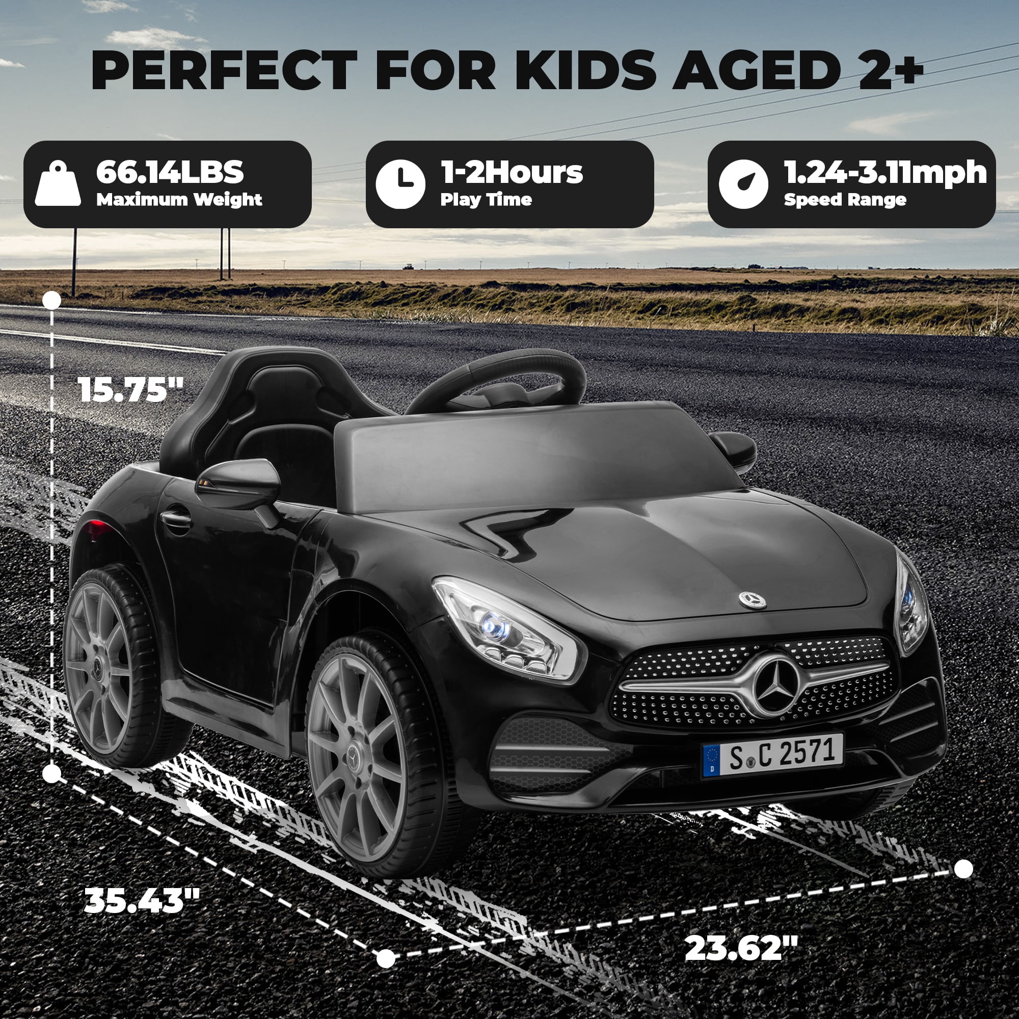 Track Seven 12V Licensed Mercedes-Benz CLS 350 Kids Ride On Toys, Electric Cars with Parent Control, Music, Bluetooth, LED Lights, Spring Suspension for Boys Girls Aged 2+, Black