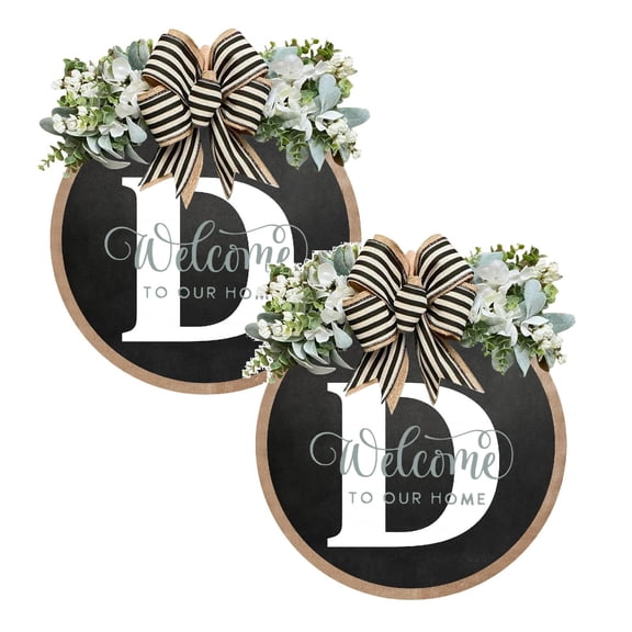 2Pcs Funny Welcome Sign Front Door Rustic Round Outdoor Indoor Spring Wreath Farmhouse Porch Wreath Wood Decoration Sign Housewarming Summer Fall Home Wall Decor Door Hanging Decoration