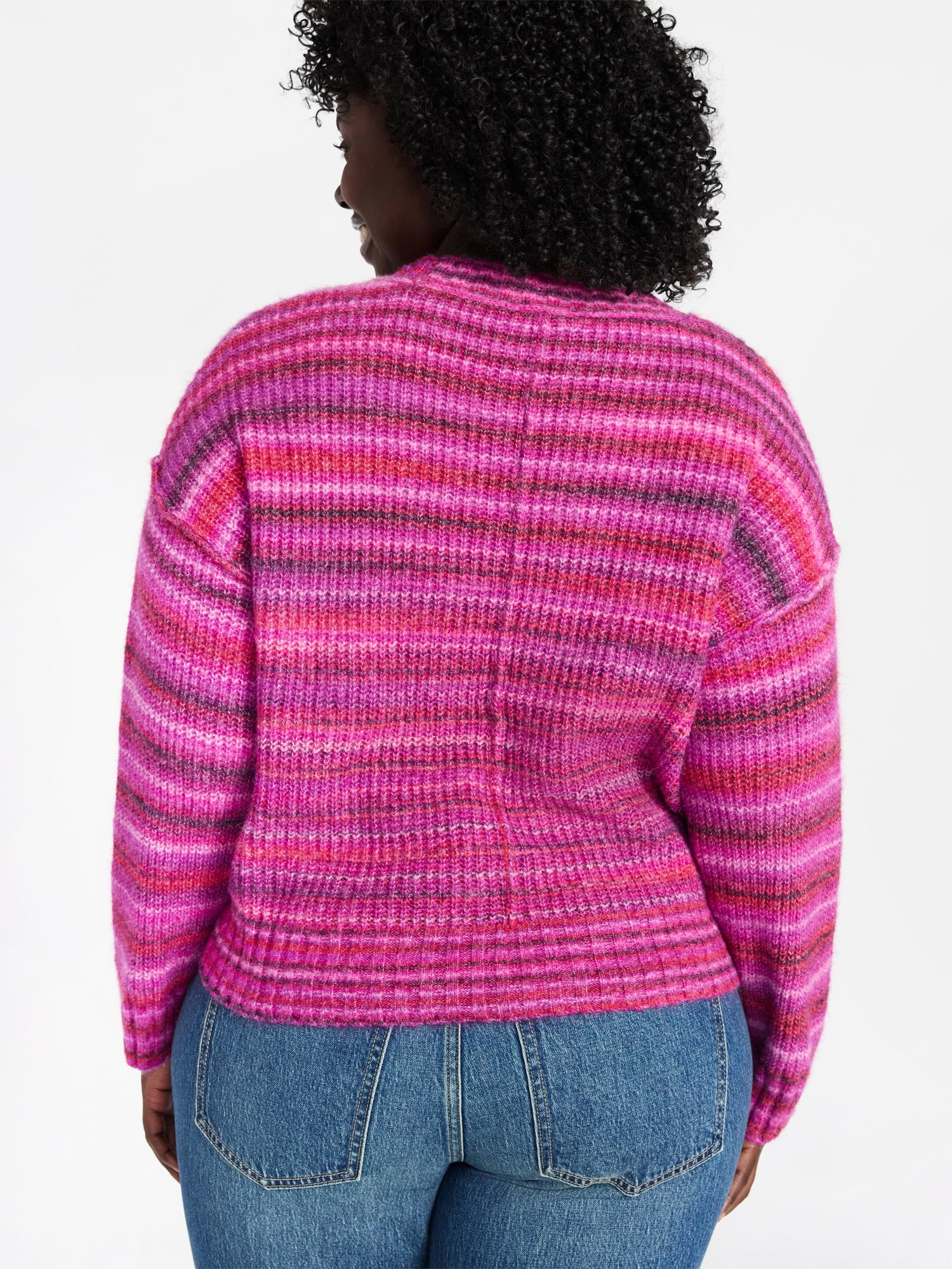 Terra & Sky Women’s Plus Space Dye Crewneck Sweater, Lightweight, Sizes 0X-5X