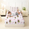 thumbnail image 3 of Manfei Pink Coquette Bow Twin Fitted Sheet,Cartoon Cucumber Print Bedding,2 Pieces,1 Fitted Sheet and 1 Pillowcase, 3 of 6