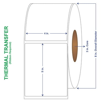4" x 5" General Use Labels, Non-Perf Thermal Transfer Labels, 1250 per roll (4 Rolls per Carton)
