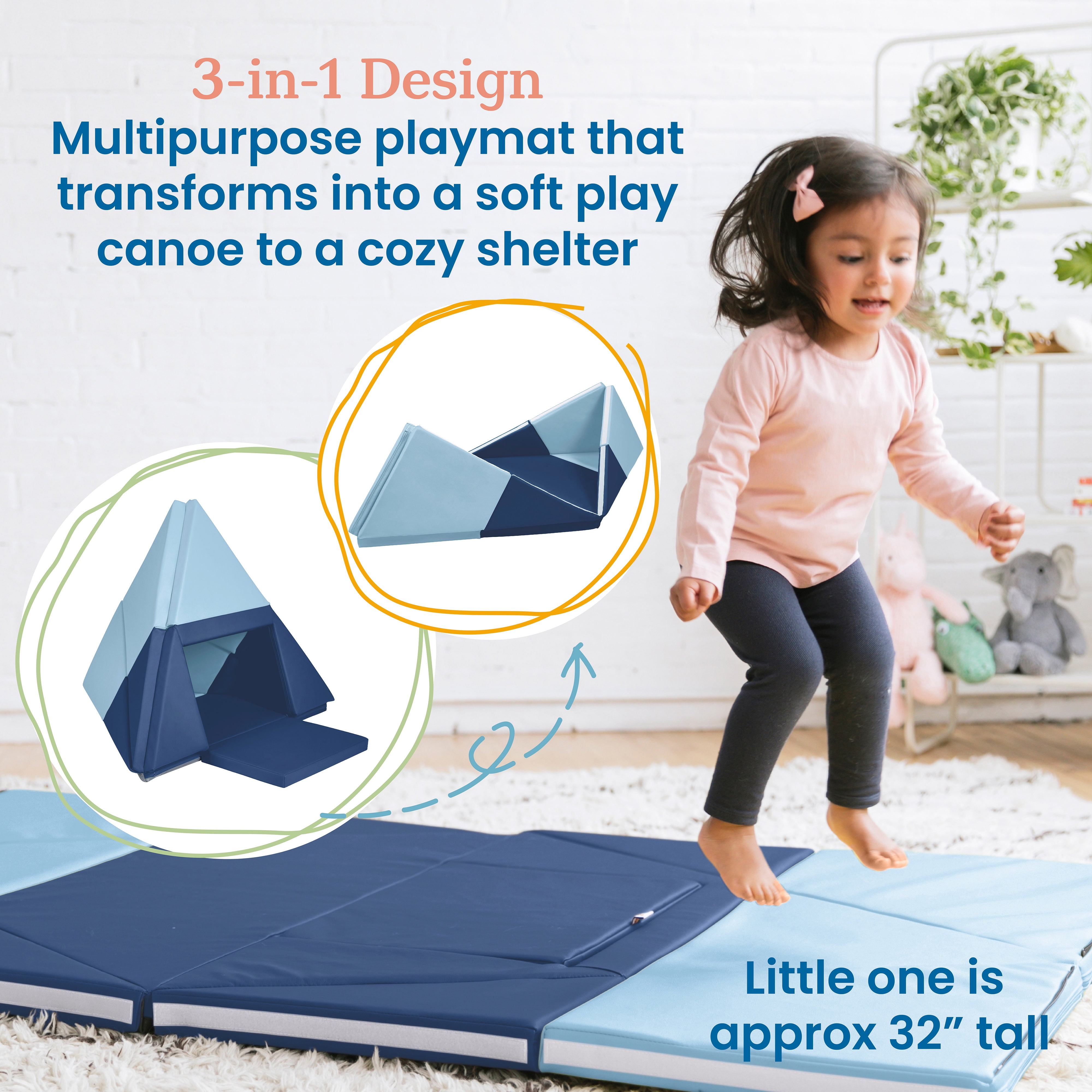 ECR4Kids SoftZone Camp, Canoe and Tumble Too Activity Play Mat, Toddler Playmat, Earthtone