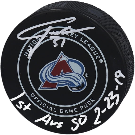Philipp Grubauer Colorado Avalanche Autographed Official Game Puck with "1st Avs SO 2/23/19" Inscription - Fanatics Authentic Certified