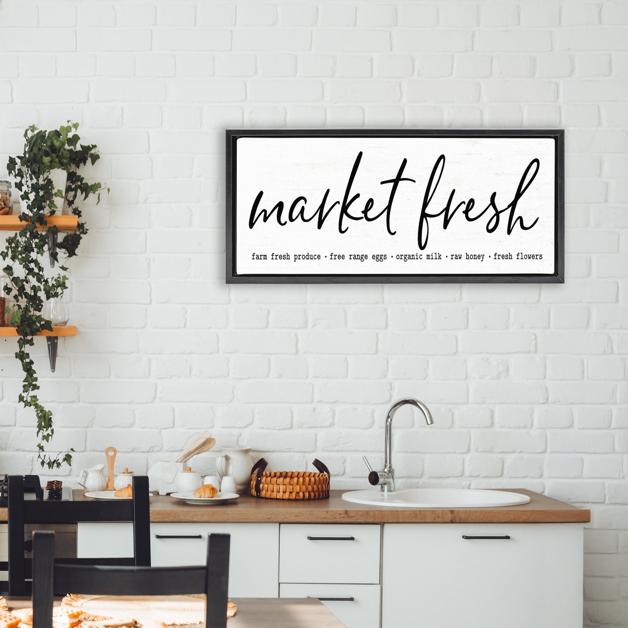 Market Fresh Organic Black Framed Floater Canvas Wall Art, design by Lettered and Lined