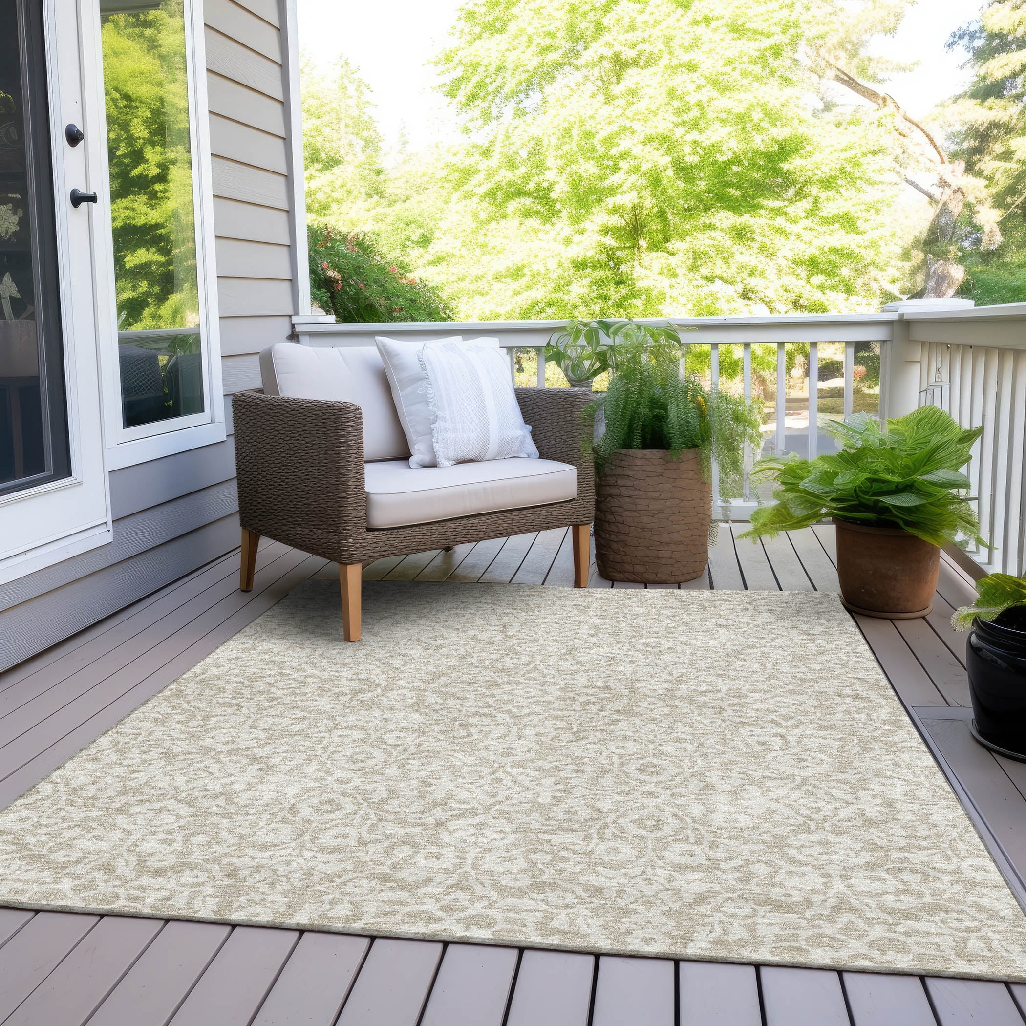 Addison Rugs Chantille Indoor/Outdoor Traditional Damask Beige Washable Rectangle Rug, 3' x 5'