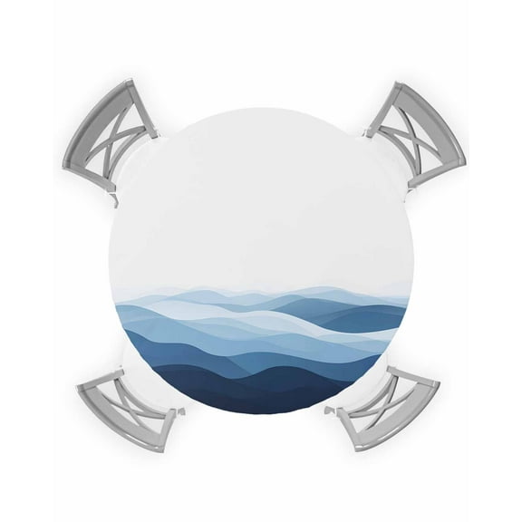 nqOlkjepod Blue Ombre Round Tablecloth, Fitted Table Cover with Elastic for 45"-54" Round Tables, Summer Minimalist Ocean Waves Table Cloth Outdoor Indoor Dinning Party Waterproof Tablecloths