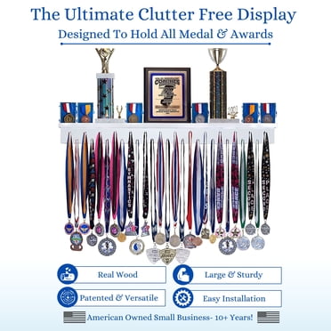 YARNOW Metal Medal Hanger Display Wall Rack | Trophy Shelf With Hooks, White