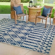 Leick Home Cusp Rectangle Gray with Blue Indoor/Outdoor Area Rugs, 4' x 6'