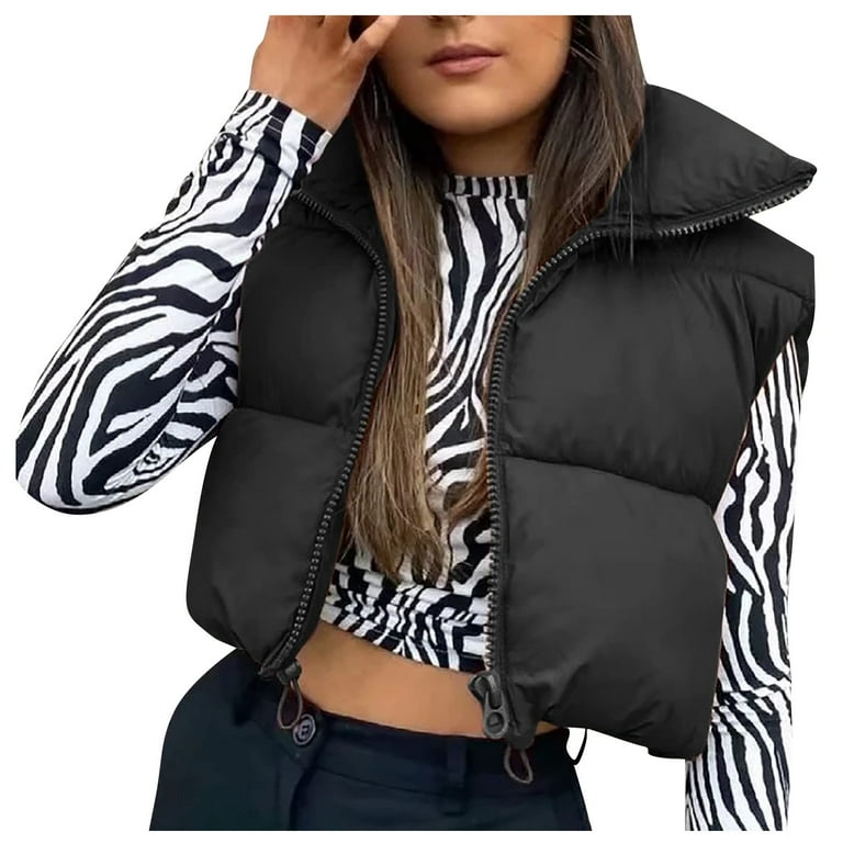Sksloeg Women/Girls Winter Zip Crop Vest Lightweight Sleeveless