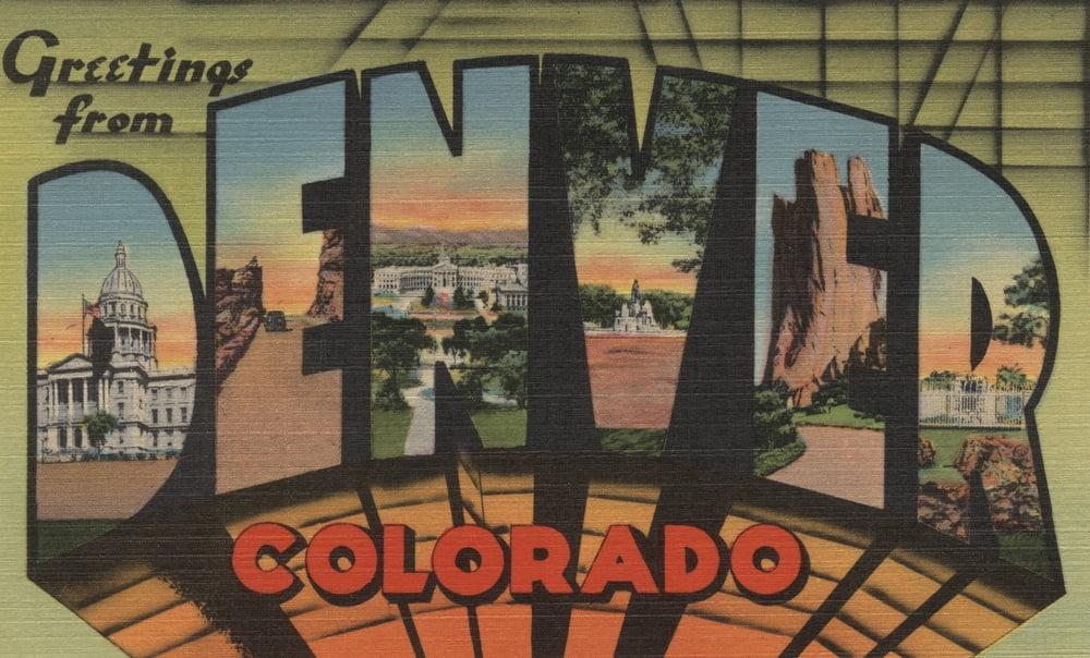 Greetings from Denver, Colorado, Vintage Halftone (9x12 Wall Art Print