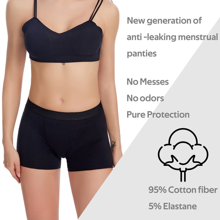 LJVOGUES 2 Pack Period Underwear for Women Heavy Flow Mid Waisted Menstrual Panties Leakproof Cotton Boxer Briefs