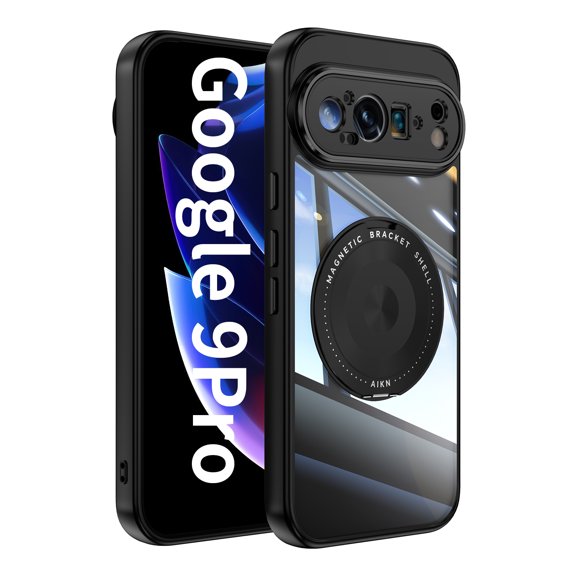 Decase Compatible with Google Pixel 9 / 9 Pro Case Clear with Stand, fit Google Pixel 9 / 9 Pro Phone Case Anti-Scratch Shockproof Magnetic Cases,Black