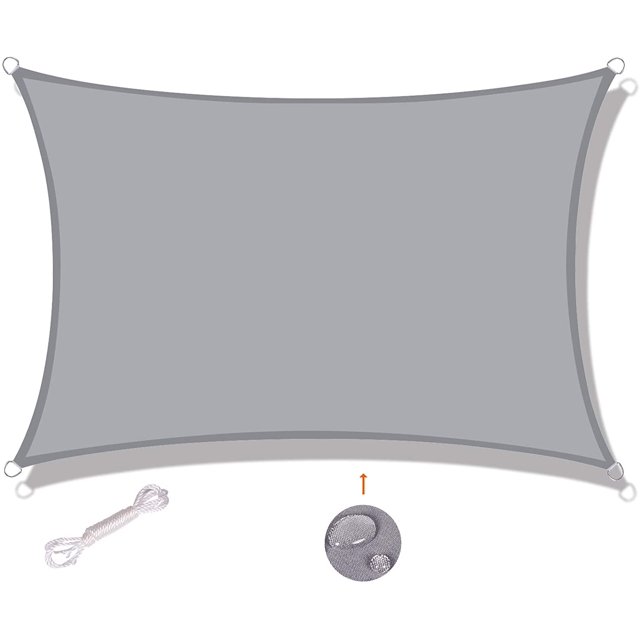 Vela de sombra rectangular, 2x2m, impermeable y resistente a los rayos UV, gris