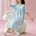 thumbnail image 4 of NJDVHB Économies d'Été Vacances! Robe de Plage pour Fille, Robe de Fête pour Filles, Sabot Uni pour Enfants avec Volants Manches Courtes Col Rond, Bleu, 130, 4 of 5