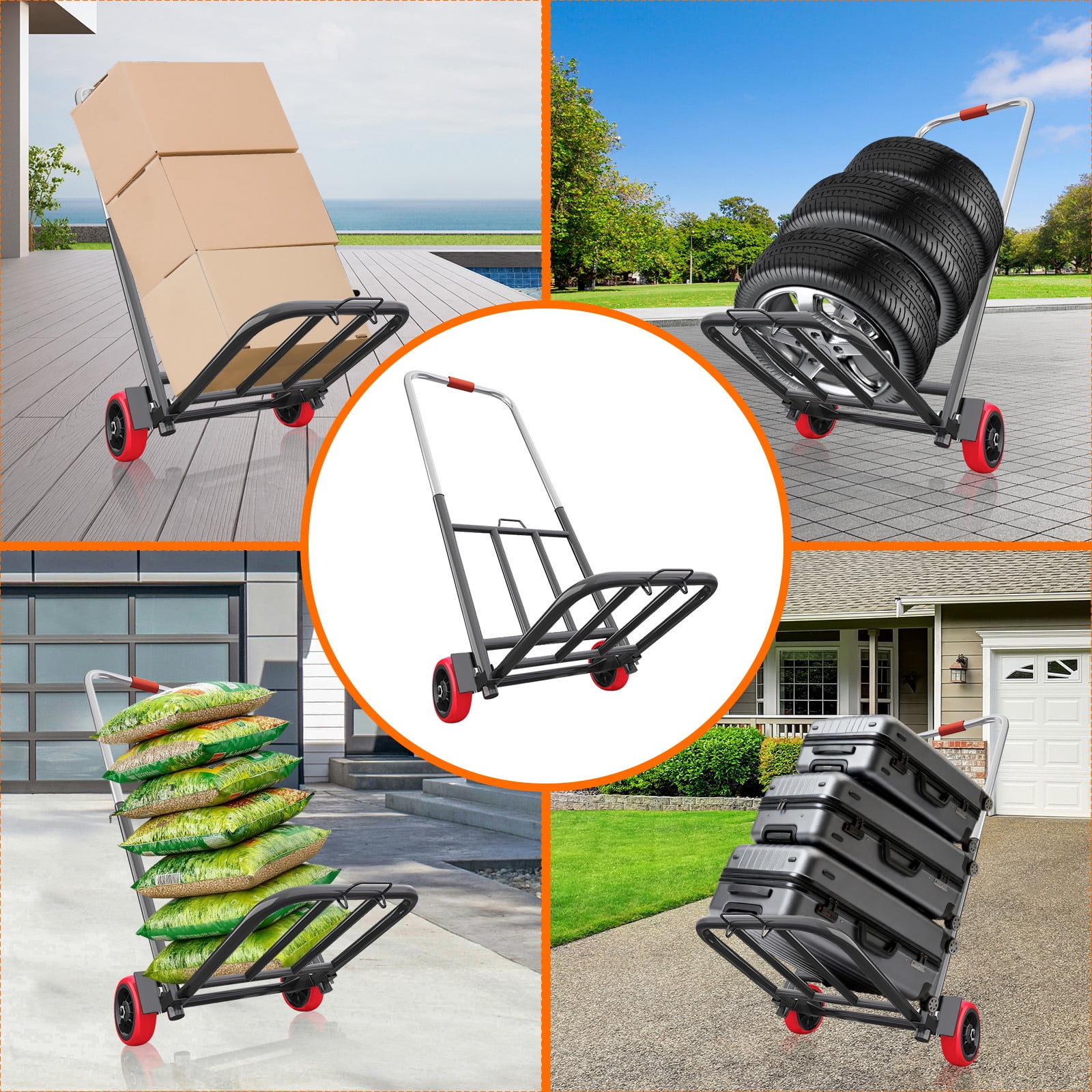 LCOKEIY 175lb Capacity Folding Dolly Cart with Wheels and Telescoping Handle for Household, Heavy Duty Hand Truck Portable Luggage Cart
