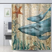 Funny Blue Ocean Creature Shower Curtains Sets Waterproof Bath Curtains for Bathroom Beach Theme Decor 72" x 72" with 13 Hooks